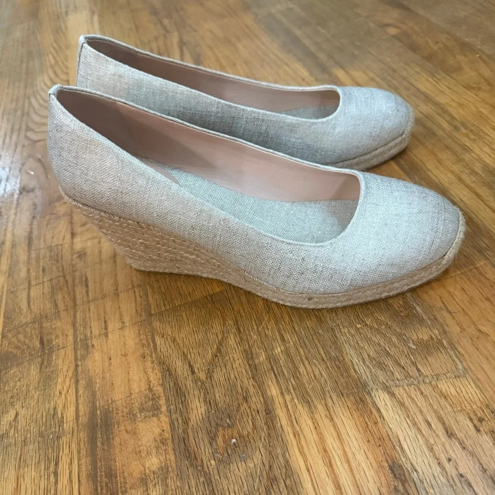 J. Crew Seville Espadrille Wedge Heels Linen Flax Canvas Beige Slip On Size 10